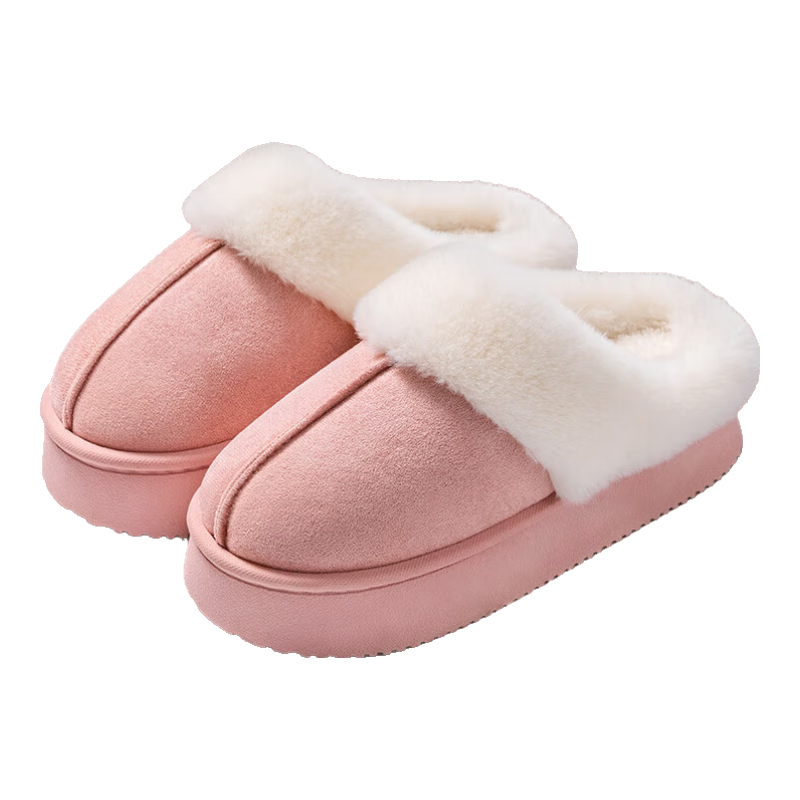 UGG同款 棉拖鞋女款2025秋冬季新款室内家居家厚底保暖毛绒包跟月 浅棕色 38-39 【建议拍大一码】