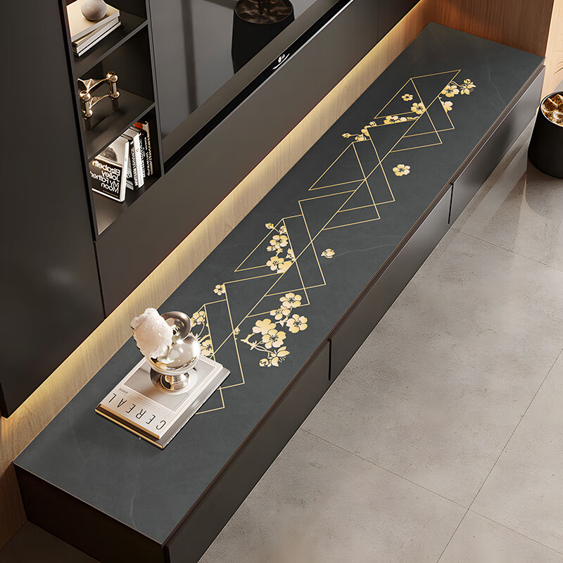 眷耐电视柜台面保护垫桌垫长条轻奢感防水免洗鞋柜餐边柜桌垫 灼灼其华 定制联系我们改价