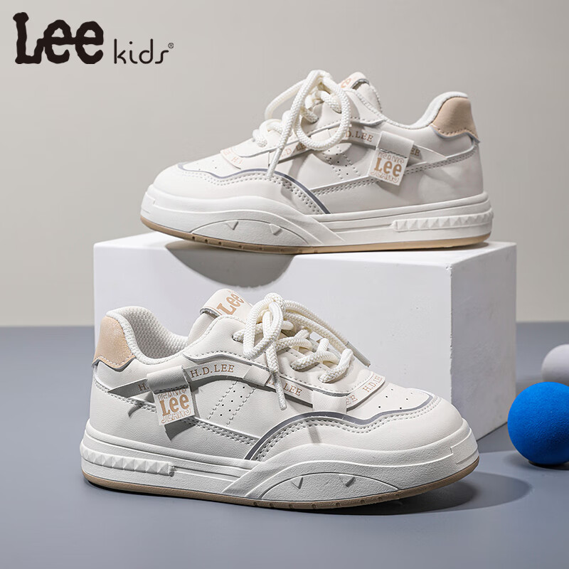Lee童鞋春季儿童小白鞋百搭休闲鞋女童板鞋男童德训跑步鞋 米卡其   33 【建议脚长200mm】