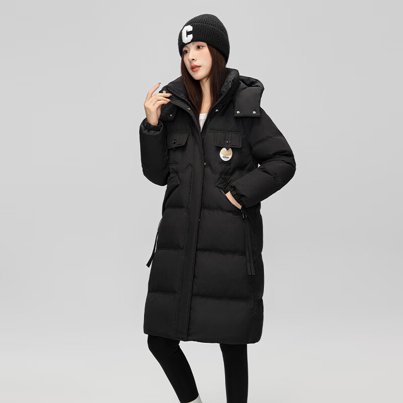 南极人（Nanjiren）长款羽绒服女士2025新款可脱卸帽子潮流时尚通勤保暖外套30850 黑色 XS (155/80A)