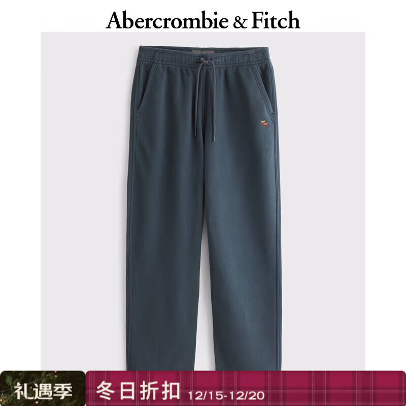Abercrombie &amp; Fitch小麋鹿图案美式保暖抓绒直筒卫裤长裤25秋冬新款男装134-5142 海军蓝 S (175/76A) 偏大偏长，建议小一码