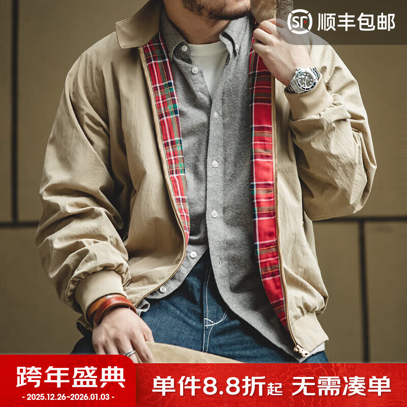 马登工装美式复古哈灵顿夹克男G9短款巴恩风立领机车外套休闲上衣服秋 卡其色 L
