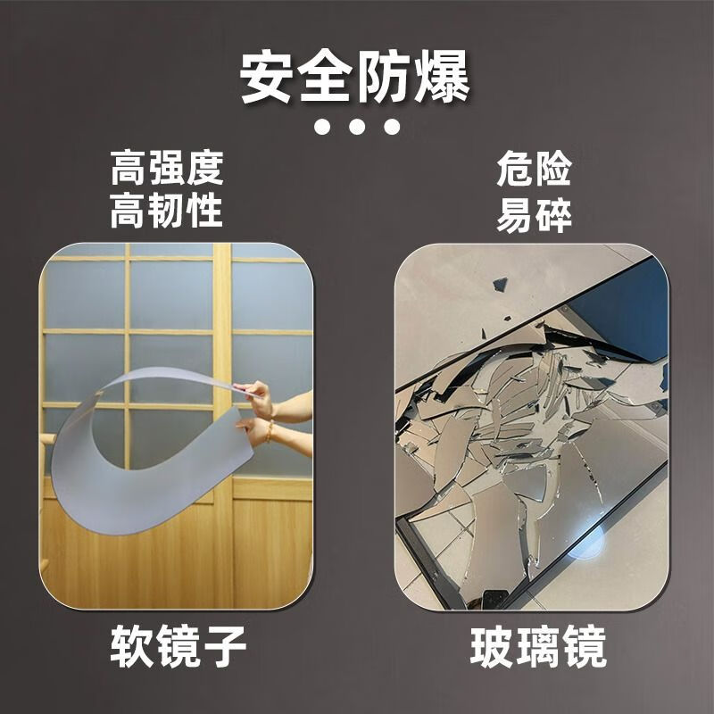 全身镜子软贴墙自粘亚克力穿衣镜家用高清成像墙面粘贴 直角款80*180cm【高清呈像不变形】
