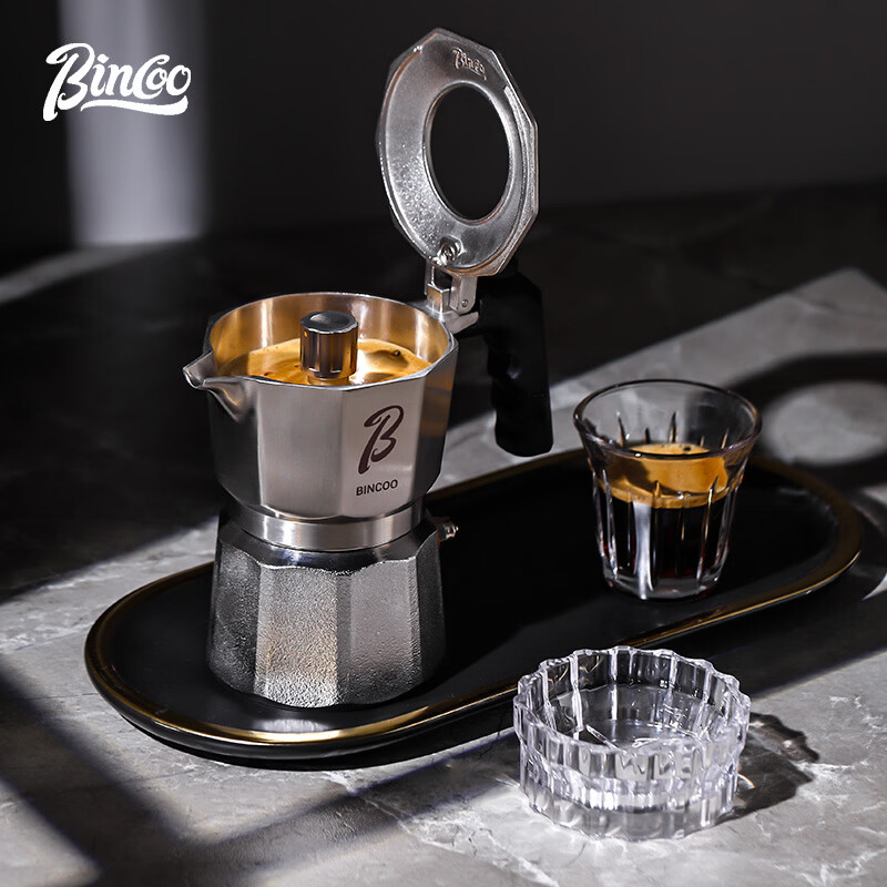 Bincoo三阀摩卡壶316不锈钢家用小型双阀煮咖啡壶意式咖啡机套装 316不锈钢摩卡壶01款-2人份-5件套
