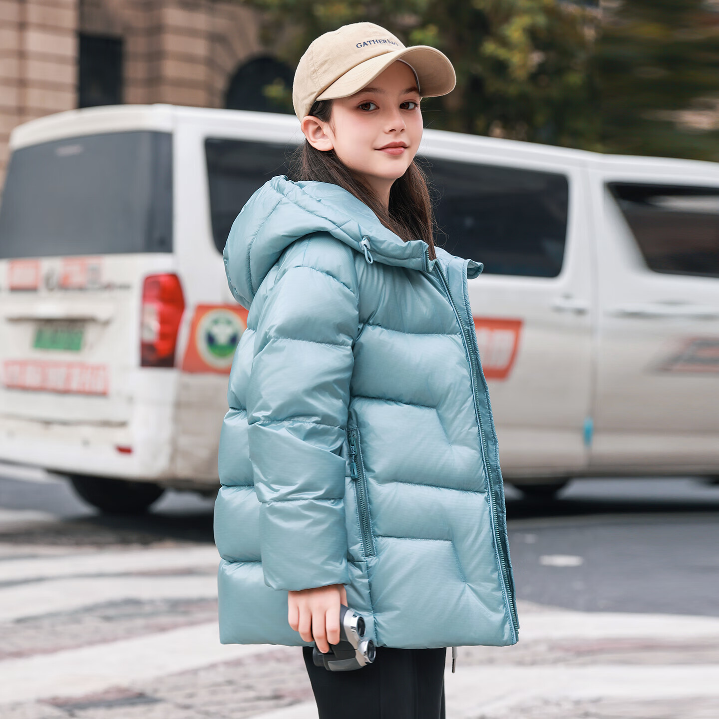 ABC KAIA正品白鹅绒儿童羽绒服男童女童加厚中大童2025新款连帽保暖外套潮 蓝色(女童) 160 建议90-105斤