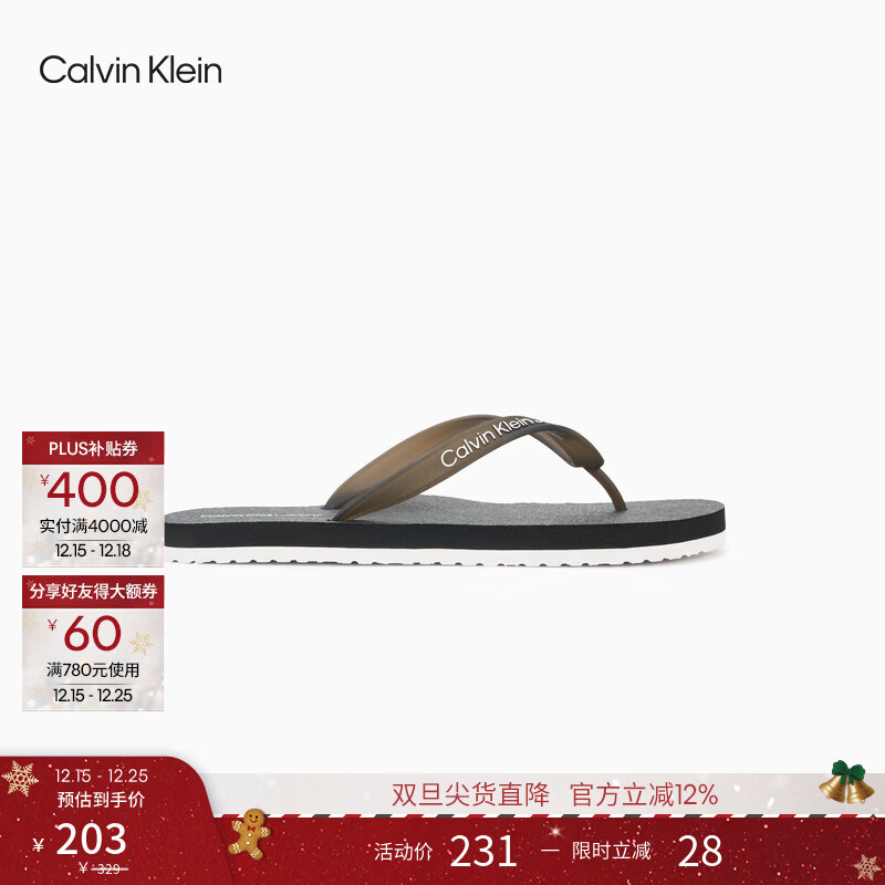 Calvin KleinJeans【圣诞礼物】25男休闲ck字母海边沙滩泳池居家人字拖凉拖鞋 0GM-太空黑 44