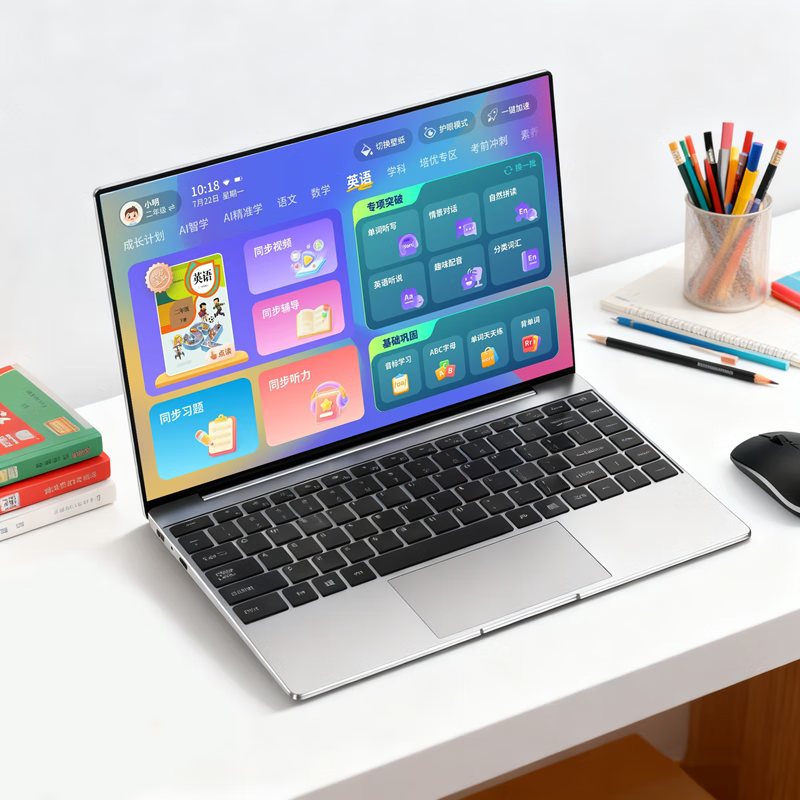 橙状元新款英特尔双系统笔记本电脑学习机二合一办公上网娱乐游戏编程学生小学到高中同步学习点读辅导 银色【学习机/笔记本 二合一】带正版学习系统 1T+32G【送鼠标/支架/电脑包】