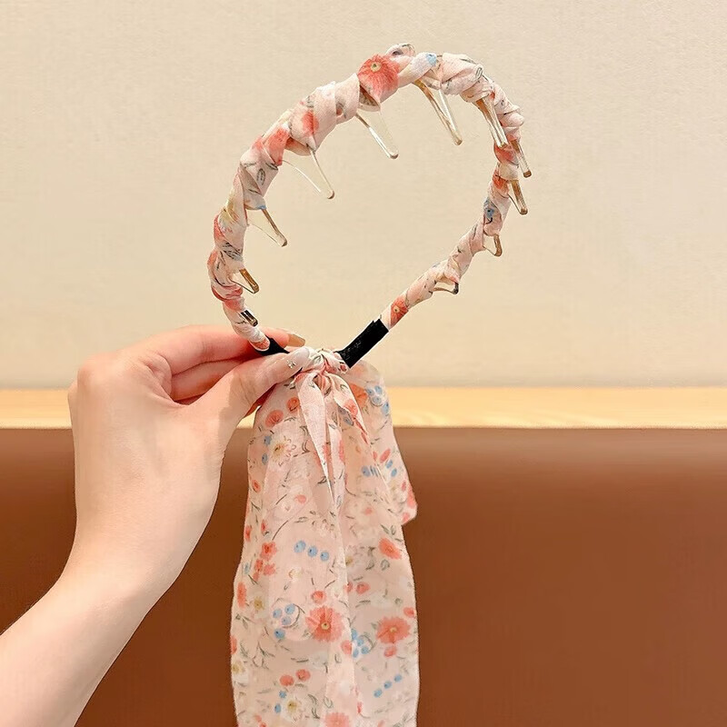 【甄选厂家】高级感田园风复古齿梳发箍儿童外戴日常编发飘带头箍 03【绿色碎花】