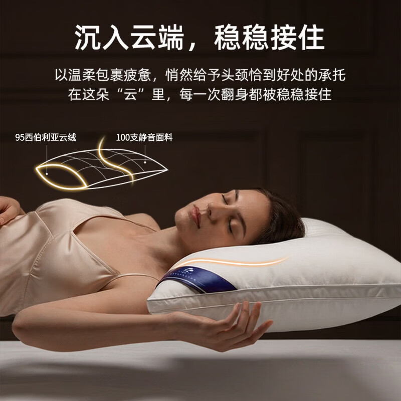 飒望【德国】希尔顿五星级酒店高端专用深度睡眠绒枕头全棉A类成人枕 高端护颈舒适高弹羽丝绒枕【48*74cm】  A类 单只 中枕 柔软不塌舒适护颈【全网热销100W+】