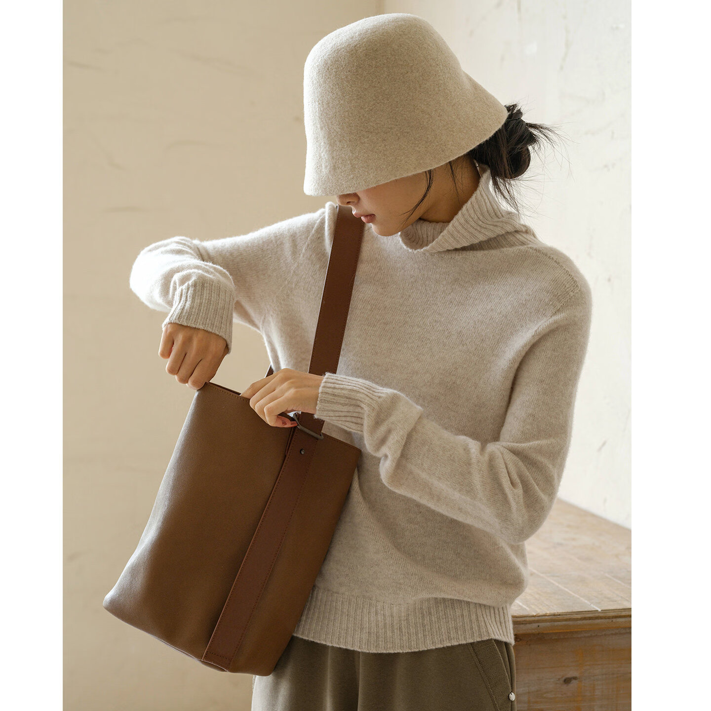 可然朴简【亦言】定制色 无缝一体100%软糯澳毛 纯羊毛衣高领打底衫女秋冬 太空米 M