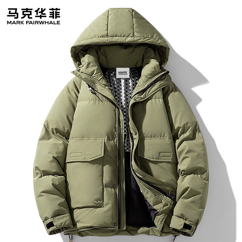 马克华菲(MARK FAIRWHALE)港式复古休闲连帽羽绒服男士2026年春季新款宽松舒适保暖潮牌上衣 浅棕色 【官方正品】 M 【建议100-130斤】