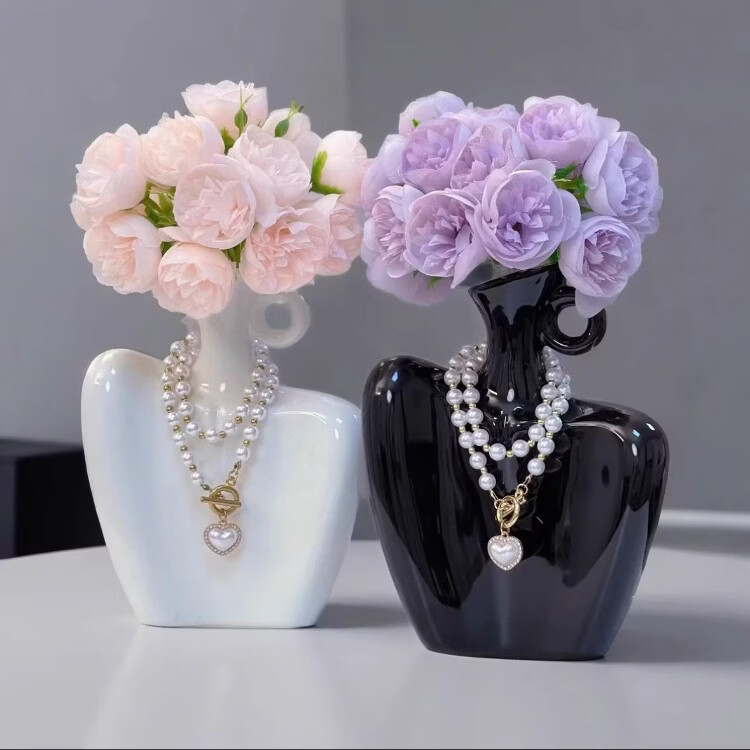 OYKTN高级感锁骨项链创意美人肩陶瓷花瓶电视机柜客厅小众设计感摆件 美人肩花瓶-黑色一个-无挂饰花