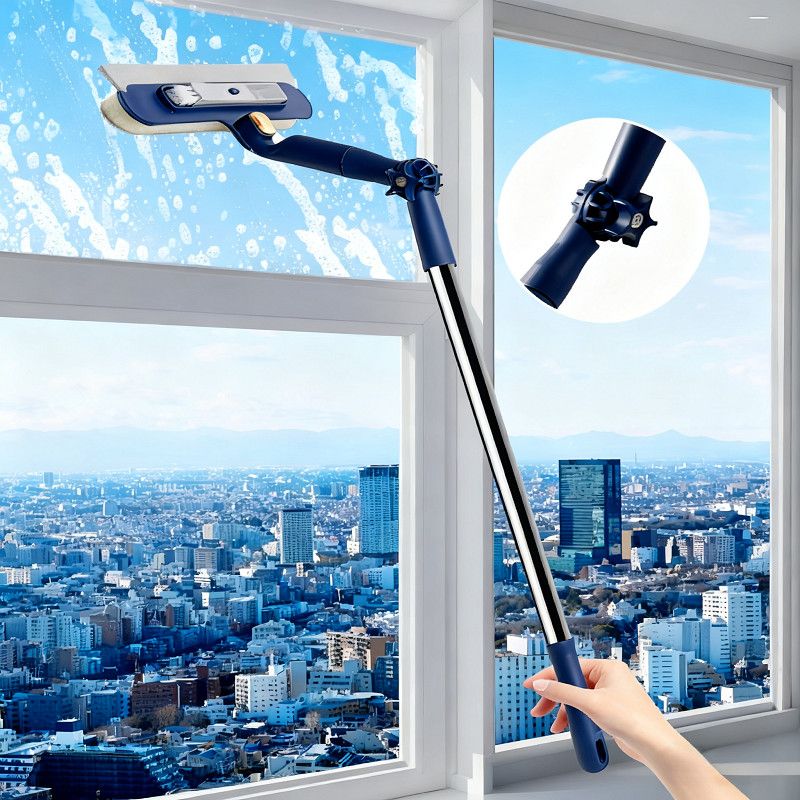 汉世刘家（hanshiiujia）擦玻璃神器家用2025新款高层洗窗户外家政双面清洁刮水器保洁专用 万向擦：蓝色1.52米/三节杆（共2海绵头） 内外可擦/刮擦两用+自带刷铲