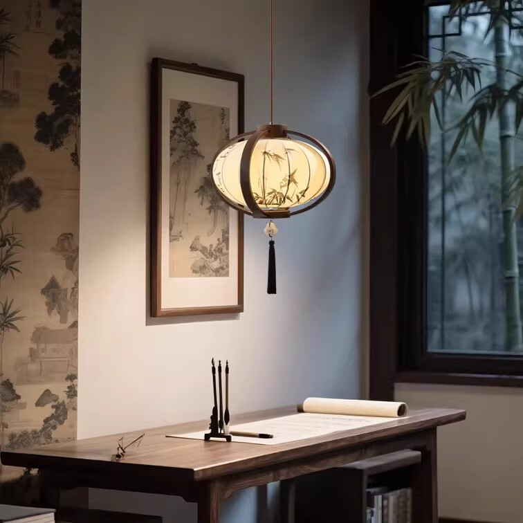 餐厅灯宋代美学禅意中国风艺术吊灯氛围灯新中式复古茶室灯笼灯具 C款【铁+水转印 布艺】