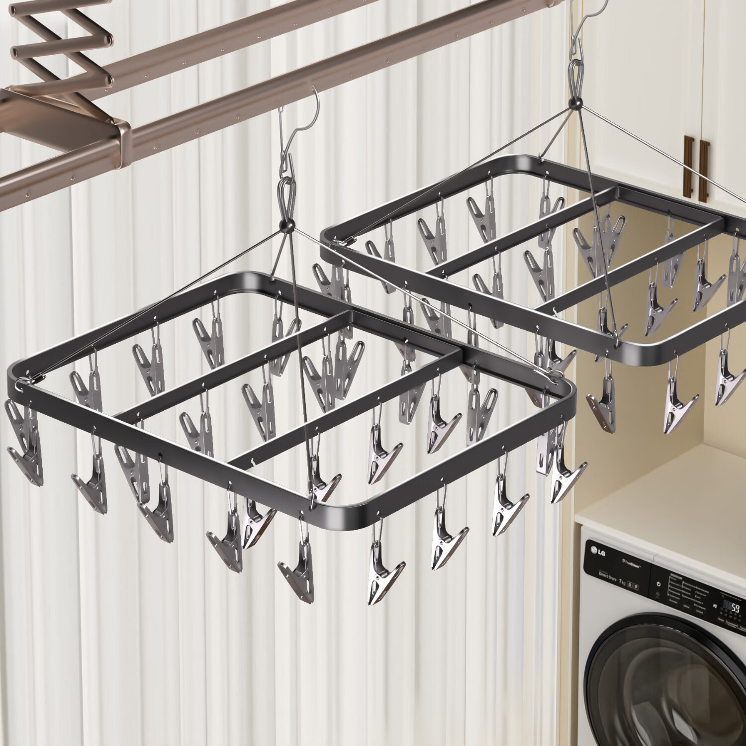 佳帮手晾衣架多夹子晒袜子神器铝合金晾晒架阳台家用多功能晒内衣夹26夹