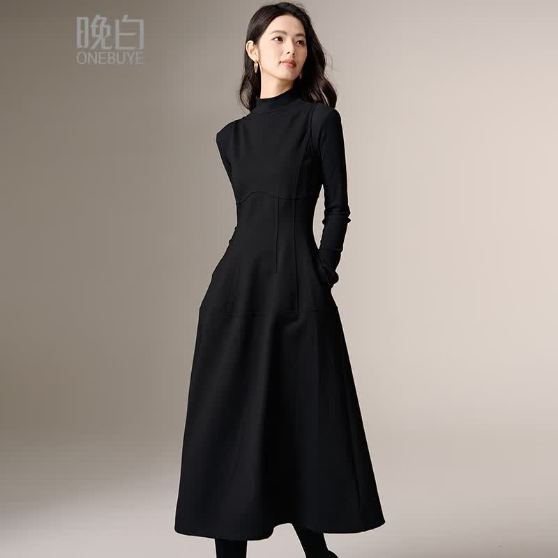 晚白【新品】冬款气质背心裙高腰修身显瘦时尚百搭无袖连衣裙 黑色 M