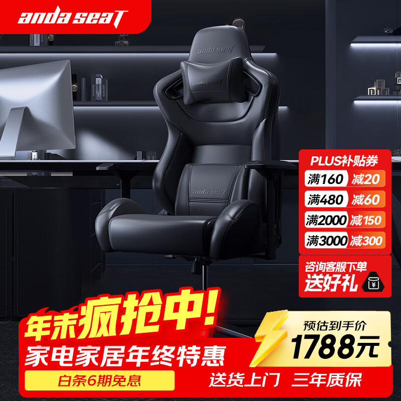 andaseaT安德斯特电竞椅 电脑椅人体工学办公椅赤焰王座 宝马黑加大大腰枕