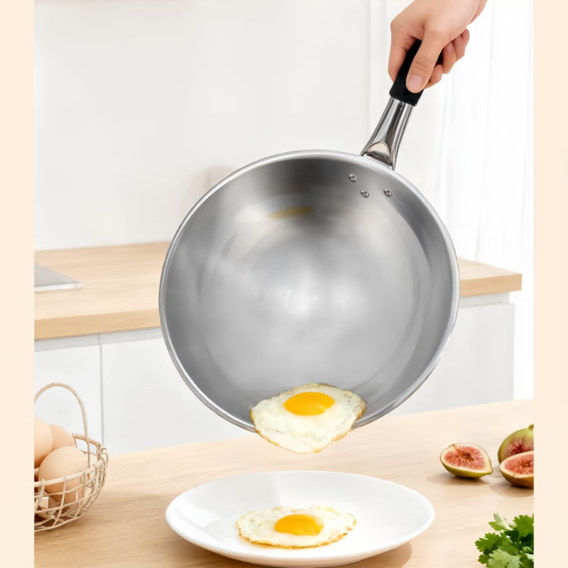 臻古朴不锈钢炒锅无涂层传家锅瑞安不锈钢锅炒菜锅不粘锅燃气灶用 圆底炒锅【无盖】 30cm