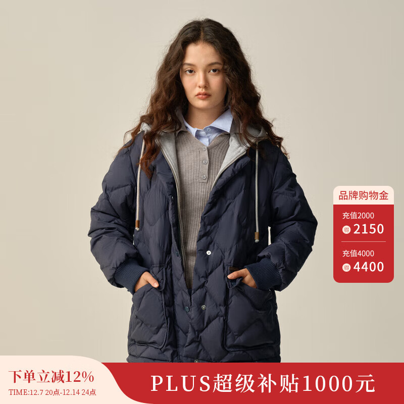 ELAND衣恋羽绒服女单排扣鸭绒户外休闲外套2025冬季新款 藏青色(59)Navy M /165