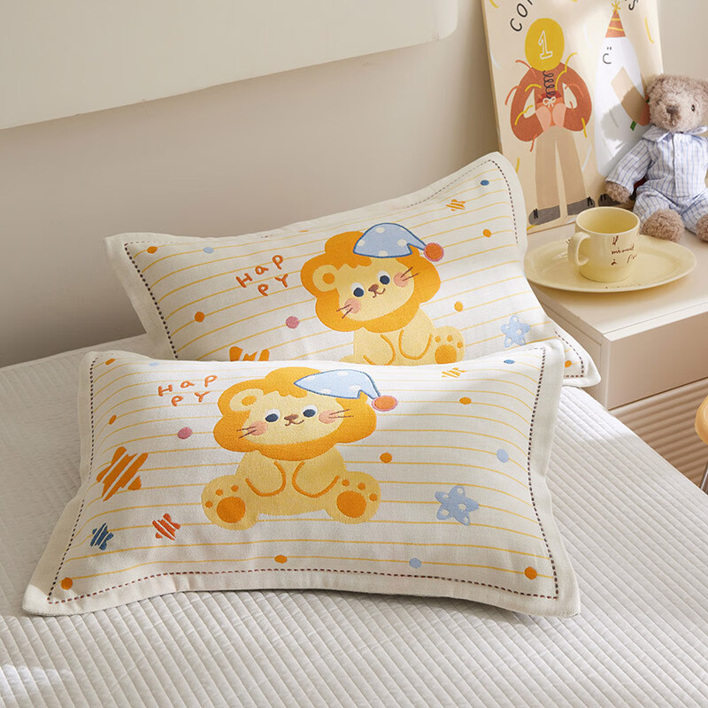 【精选厂家】卡通儿童纱布枕套学生宿舍居家卧室幼儿园宝宝吸汗防 星际狮（卡通全棉） 枕套40x60cm一只