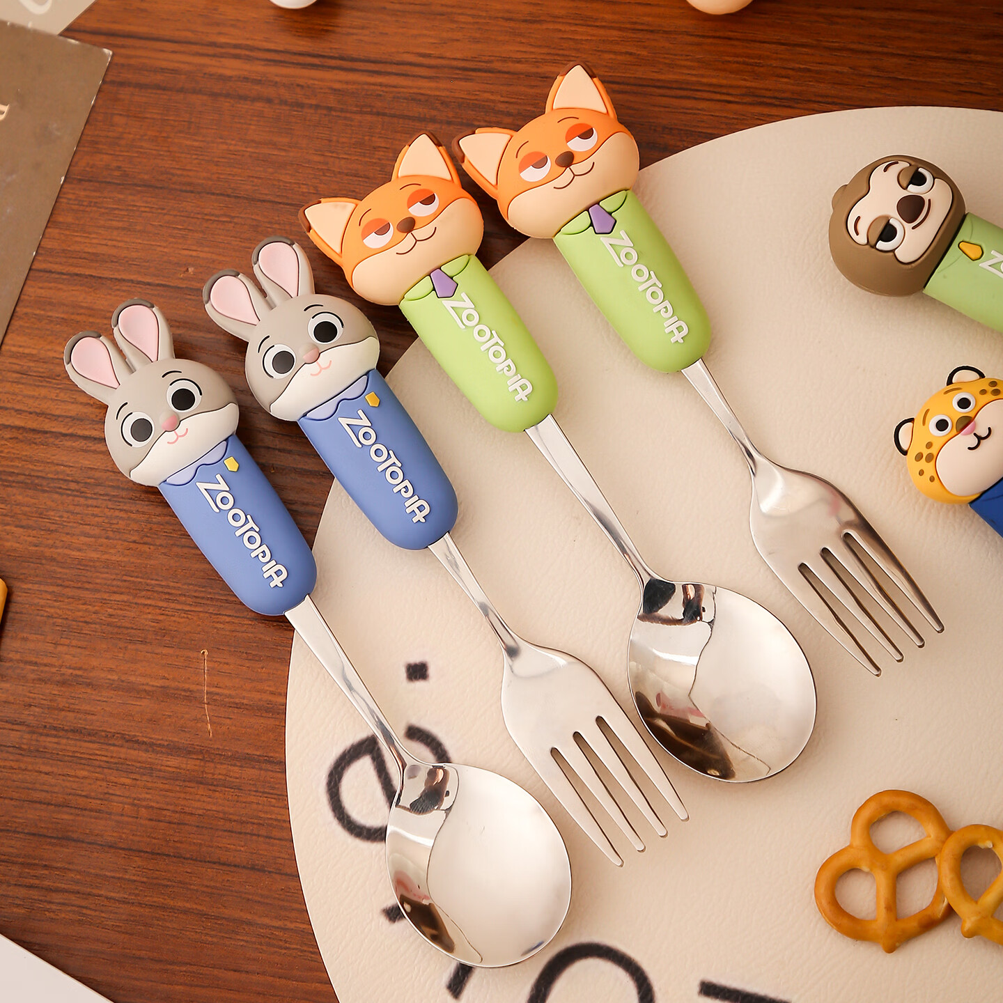 精东家疯狂动物城304不锈钢叉子勺子儿童餐具宝宝勺长柄吃饭勺调羹汤勺 朱迪-304不锈钢勺子+叉子 【疯狂动物城】