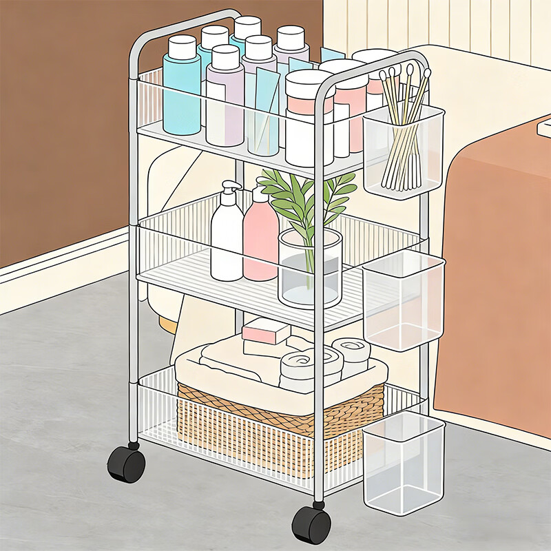 尔思家浴室置物架卫生间落地收纳架洗漱用品沐浴露架多功能小推车储物架 五层