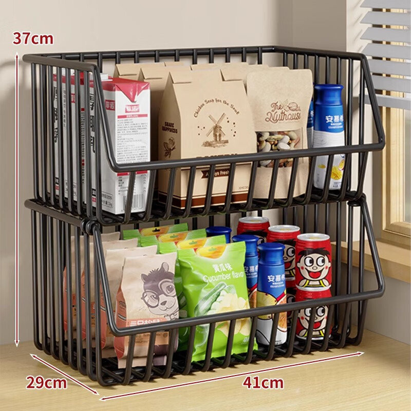 尔思家零食置物架厨房餐桌多层零食架家用桌上饮料架客厅桌面水果收纳架 黑色双层-大号