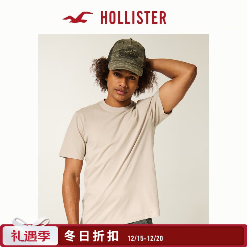 HOLLISTER小海鸥图案25秋美式棉质短袖T恤男装女装324-5587 浅棕色 S (175/92A)