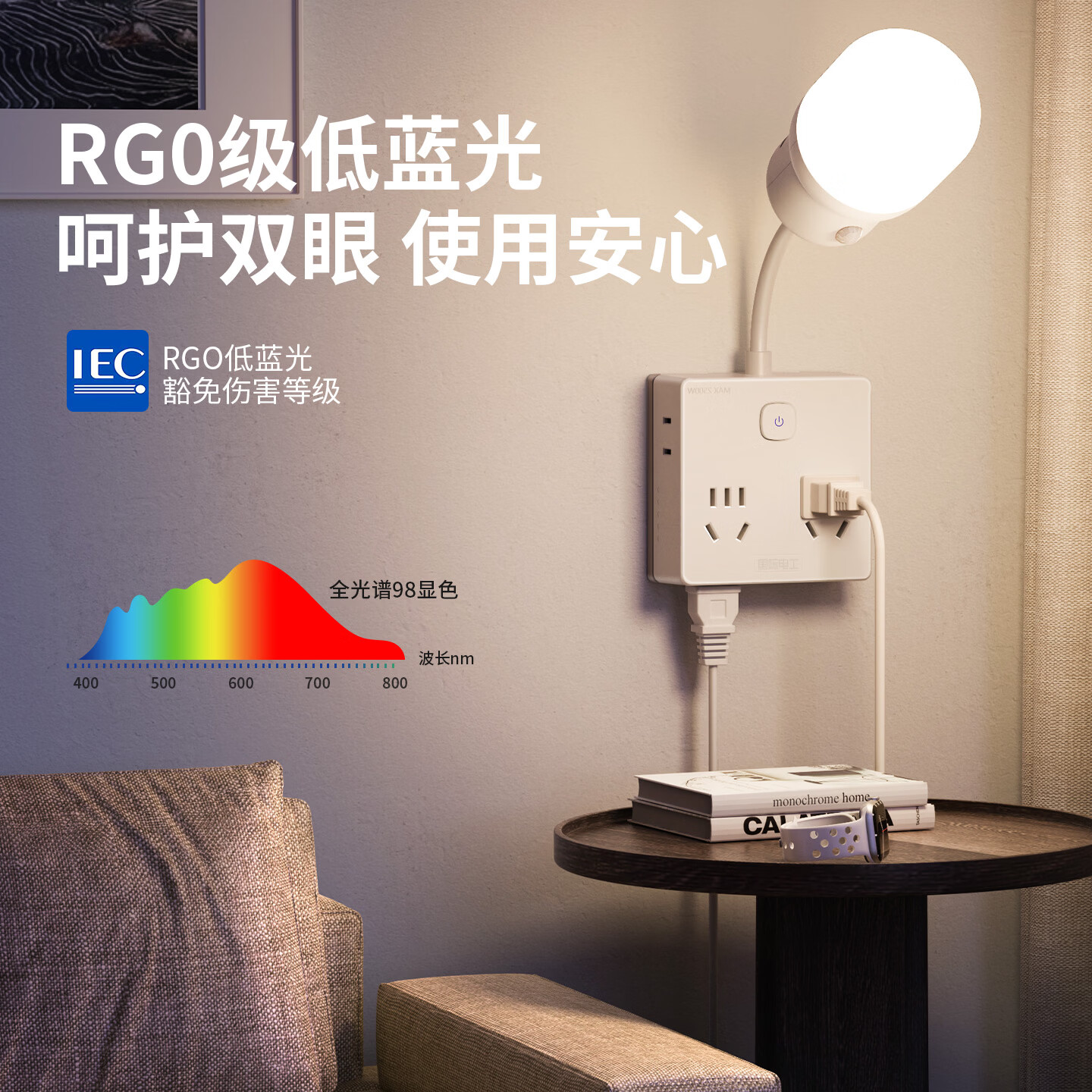 国际电工（FDD）一转六拓展扩展插座卧室床头书桌多功能全光谱小夜灯直插式转换插 【常规款】一转六扩展插座（4.5W全光谱护眼）