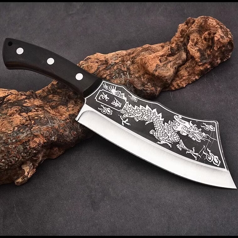 巧的家用斩骨刀加厚家用砍剁骨刀超快锻打厨房刀具户外柴刀屠龙刀网红 屠龙砍剁切刀（带皮套）