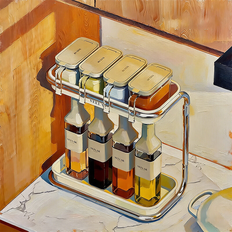 尔思家厨房调料置物架台面免安装双层放调料收纳盒多功能油盐酱醋储物架 奶油白 小号 双层钣金调料架