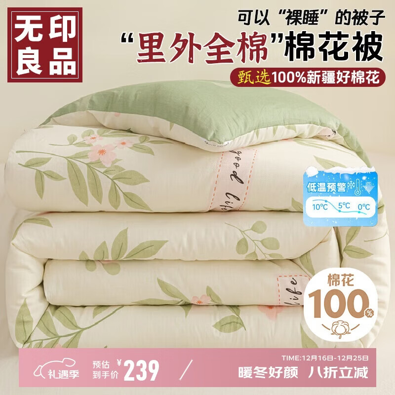 无印良品新疆棉花被里外纯棉被子被芯全棉春秋被棉被冬被200*230cm6斤