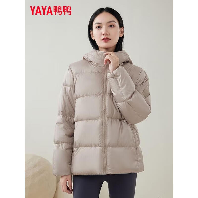 鸭鸭(YAYA)冬季新款羽绒服女短款面包宽松连帽时尚休闲保暖小个子外套 香草米色 S 105斤以内