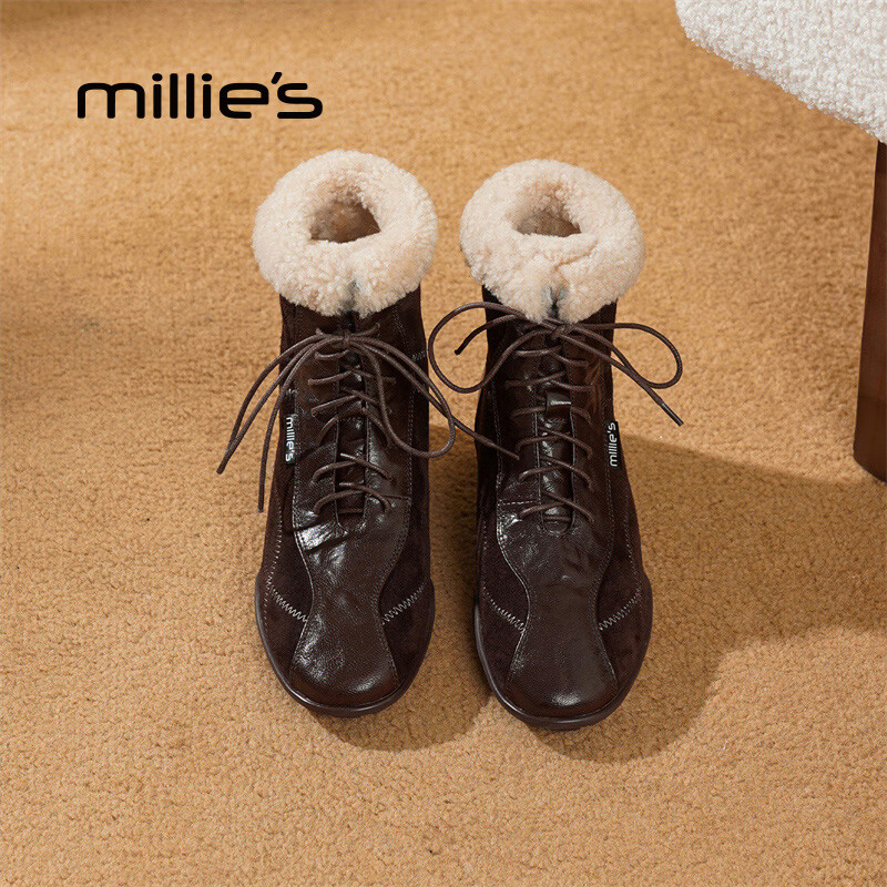 妙丽(Millies)雪地靴女低跟加绒时尚防寒潮流2025冬季新款百搭轻奢休闲保暖短靴 棕色 39 (245mm) 标准码
