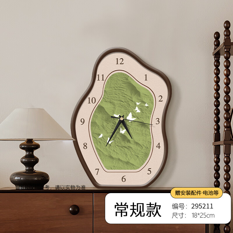 OYKTN中古原木风玄关柜桌面时钟摆台创意免打孔客厅挂钟复古钟表摆件 时光 小号 常规款