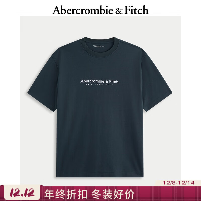 Abercrombie &amp; Fitch男装25秋美式复古经典百搭棉质宽松LOGO圆领短袖T恤175-5430 藏青色 M (180/100A)
