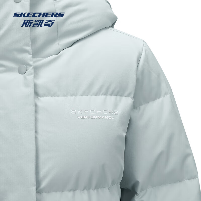 斯凯奇（Skechers）长款羽绒服女子鸭绒外套防泼水科技冬季保暖 (石墨烯科技)珍珠蓝/01MZ M