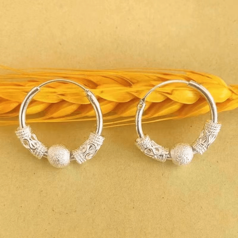 老凰祥  足银9999纯银耳环女款旺夫转运珠耳圈简约防过敏耳饰显瘦 旺夫转运-纯银耳圈+8.9克精品实心【每人限购一对