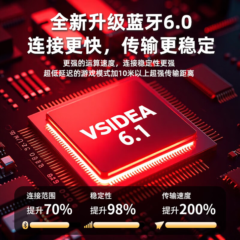 vsidea超重低音无线耳机蓝牙半入耳式大音量耳塞透明时尚跑步超大电量数显立体声耳麦适用于手机平板电脑 黑色