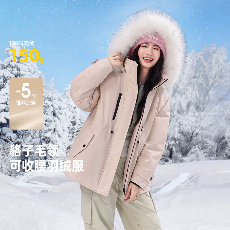 雪中飞新款百搭【大毛领】短款保暖羽绒服抗寒保暖亲肤舒适 粉色|1234 M /165/88A
