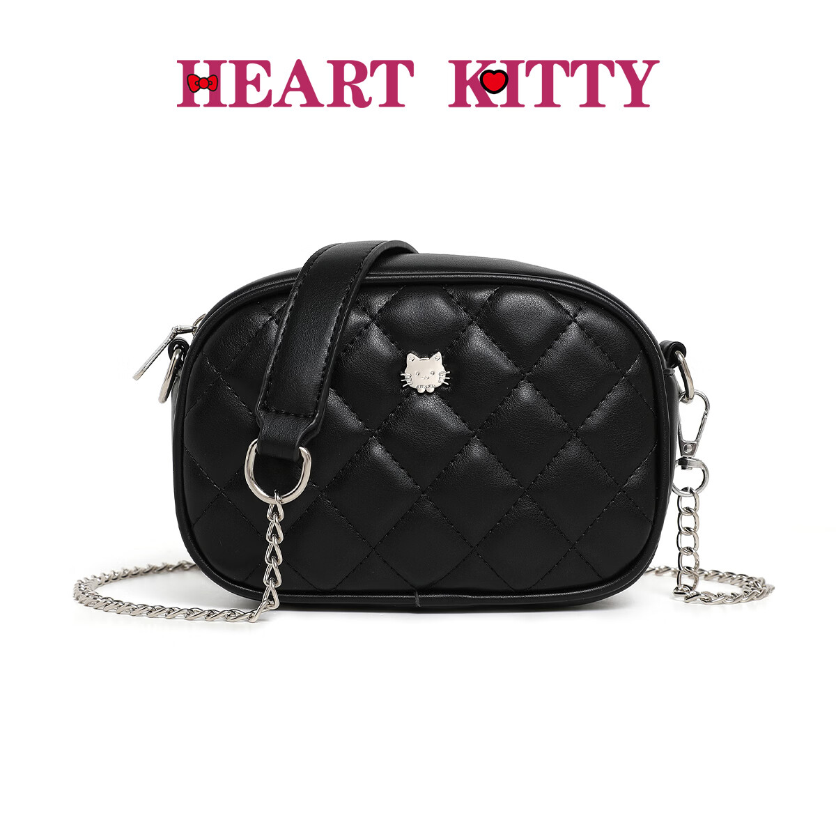 HEART KITTY包包女包新款潮时尚流行百搭菱格斜挎包女士链条单肩包生日礼物包 6690黑色