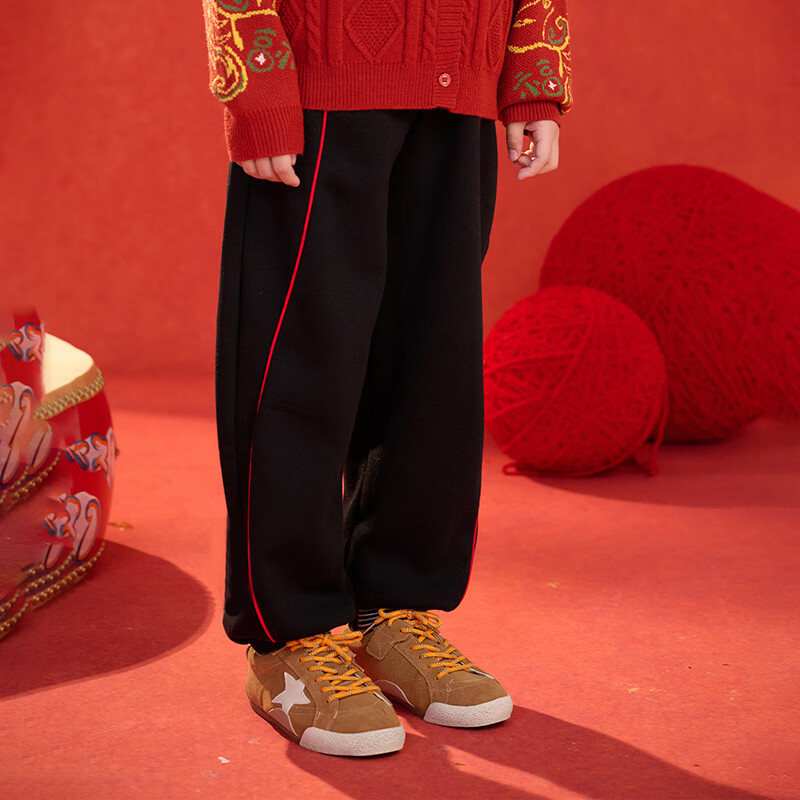 棉花堂（cottontown）【新年】棉花堂童装男童加绒裤子冬季加厚新款儿童拜年服女童长裤 黑色 90 90/50