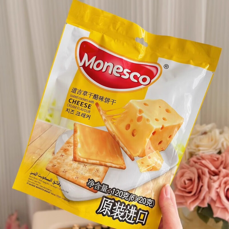 食芳溢 DAGI印尼Monesco道吉草奶油味干酪味饼干360g桶装苏打饼干独立包 干酪味 1袋丨/酥脆夹心丨/试味
