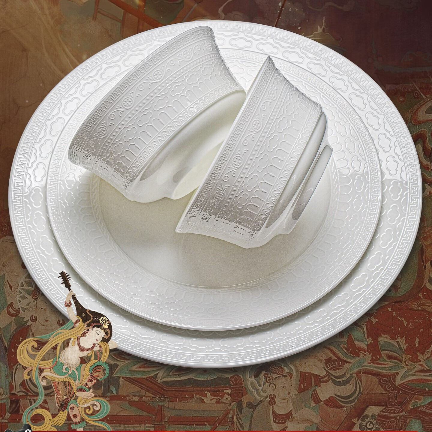 精缔陶瓷JINGDI2026新款景德镇釉下彩陶瓷轻奢餐具碗盘乔迁高级骨瓷碗碟套装家用 【景德镇高温骨瓷】4人20件套