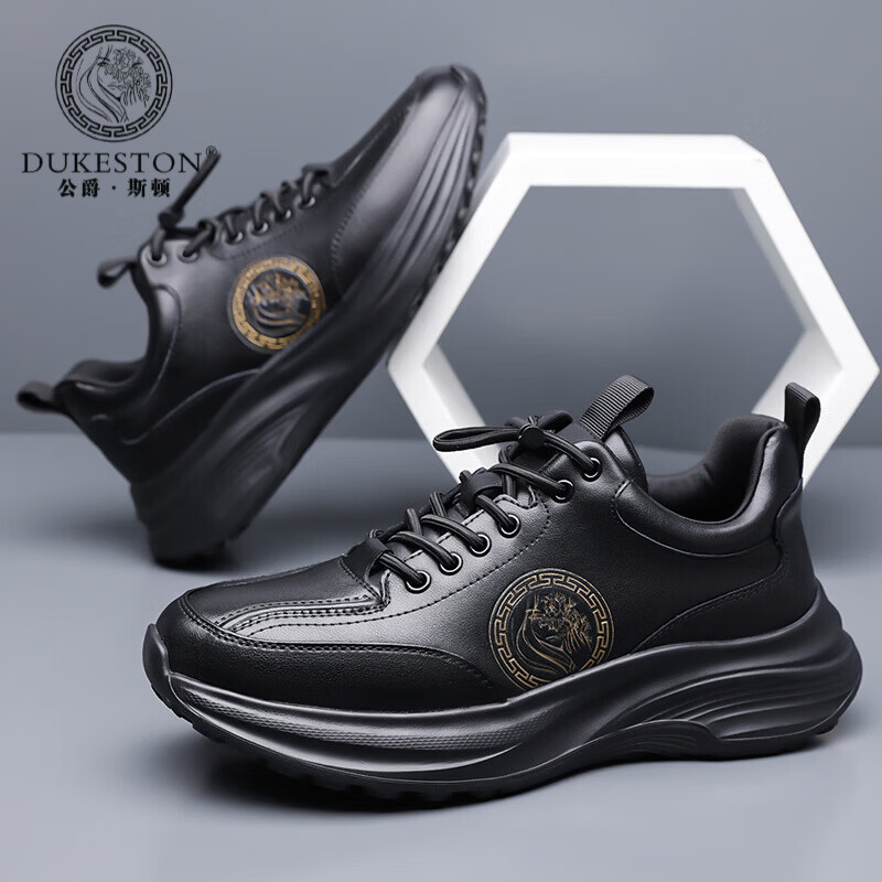 公爵斯顿 DUKESTON轻奢男鞋牛皮高品质小白鞋运动休闲鞋舒适套脚跑步鞋 白色 41 标准皮鞋尺码