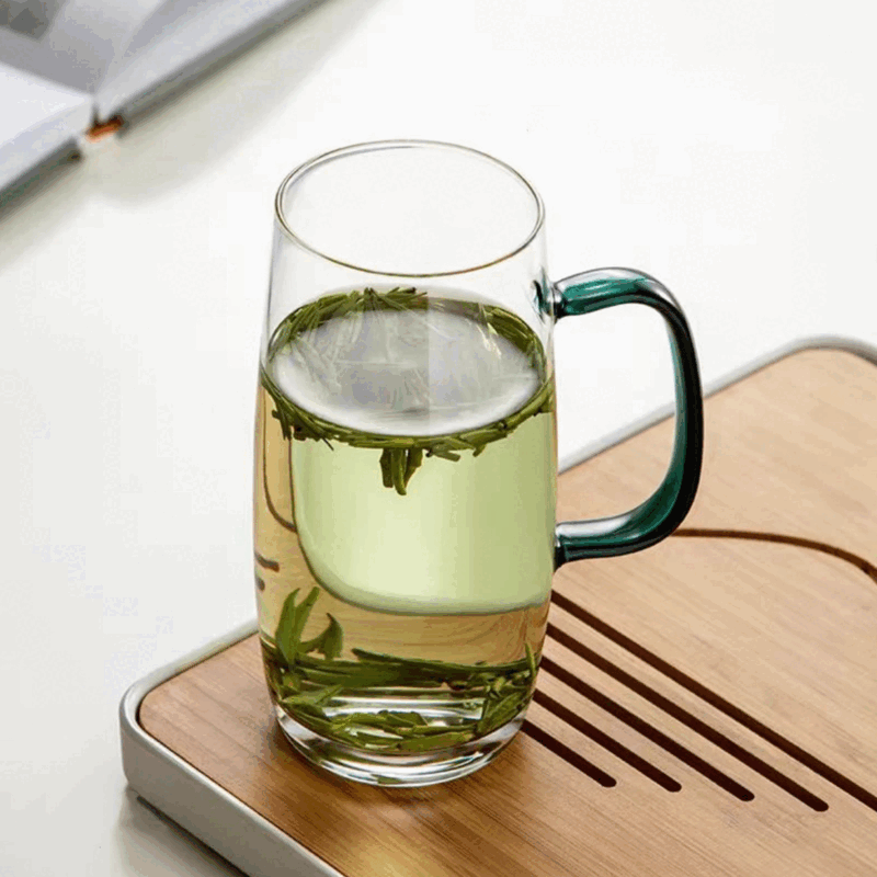 咏夏高档彩柄绿茶杯轻奢套装家用耐高温玻璃杯水杯家用喝水杯子泡茶杯 绿茶杯420毫升单只