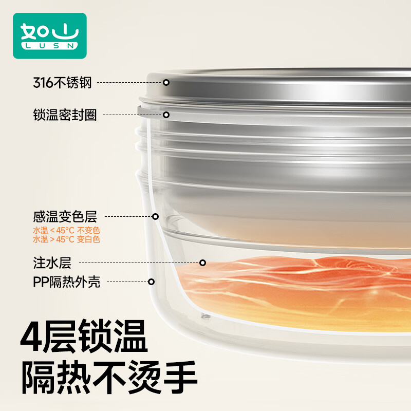 如山不锈钢宝宝辅食碗婴儿吃饭专用防摔防烫碗儿童餐具注水保温碗 云雾蓝【316L不锈钢内胆】+吸盘