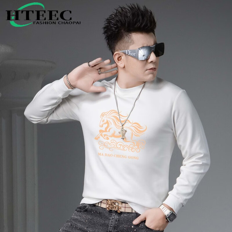 hteec香港潮牌酒红色卫衣男2026马年秋冬款宽松加绒加厚男士本命年衣服 红色 加绒 L 【130-150斤】