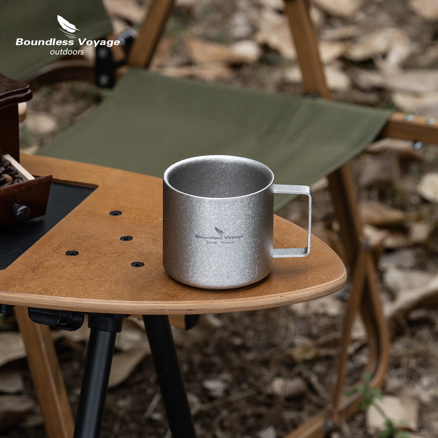 必唯纯钛户外咖啡杯220ml便携露营水杯双层防烫儿童水杯杯子随行茶杯 220ml水杯银色+长咖啡勺