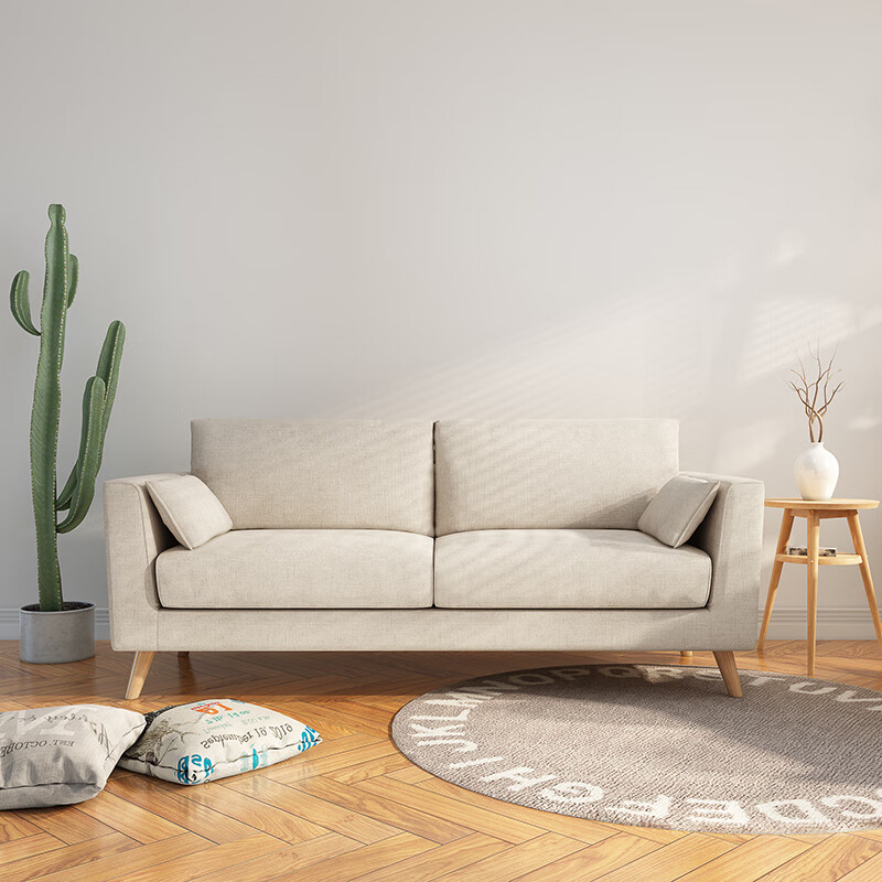 米色小户型客厅卧室休闲北欧两人三人位乳胶简约现代布艺沙发 奶茶色